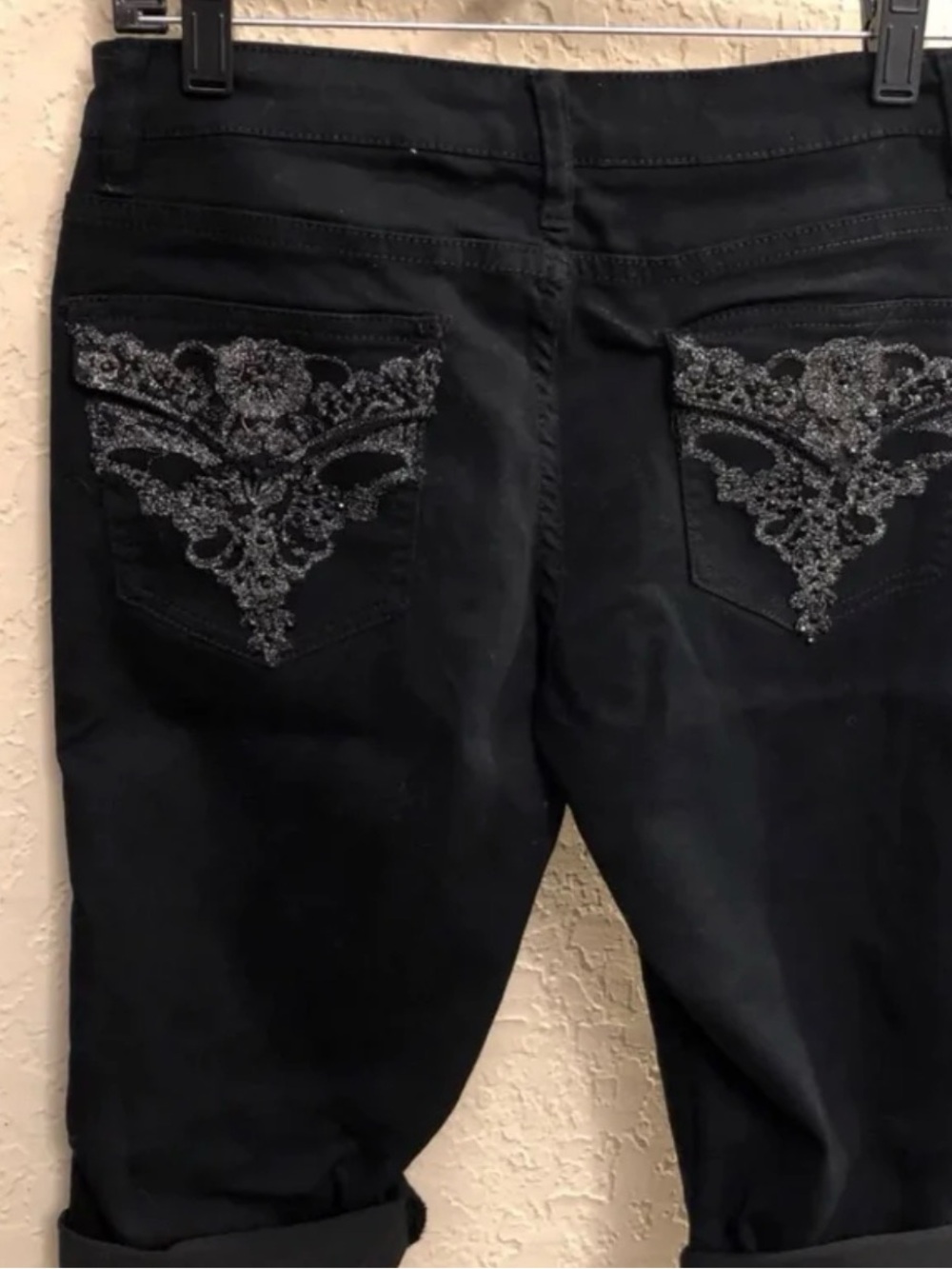 VENUS Black Bermuda Shorts with Silver Embellished Back Pockets